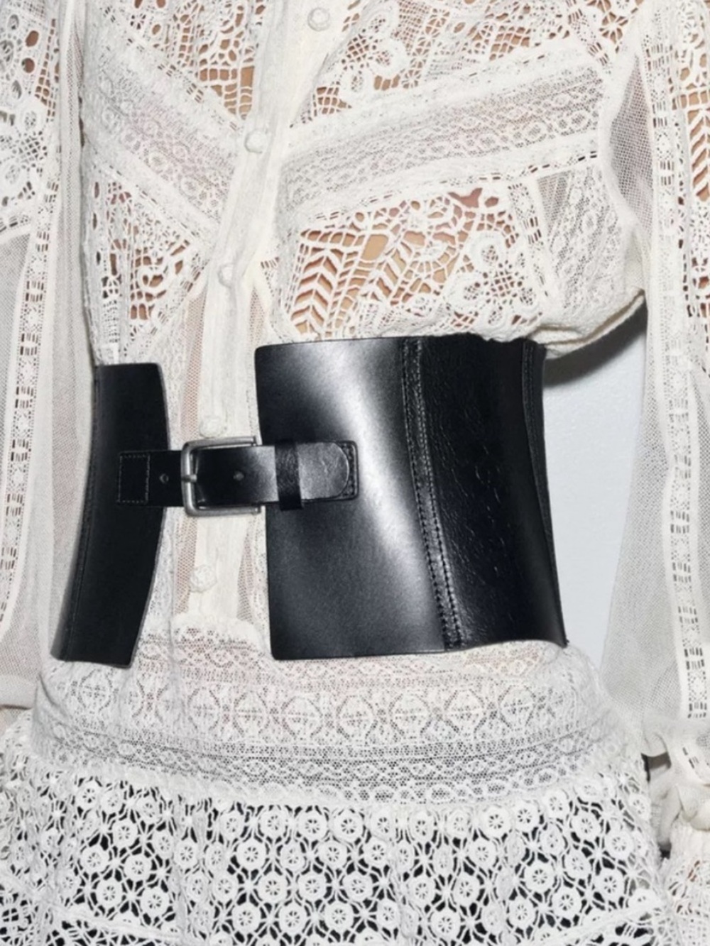 ZARA Black Textured Leather Wide Corset Obi Belt NWT 1736/060/800 Size 30
